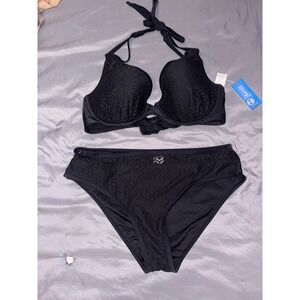NEW Cupshe Black Two-Piece Bikini Set – Lace Detail, Underwire Top, Large/DD
